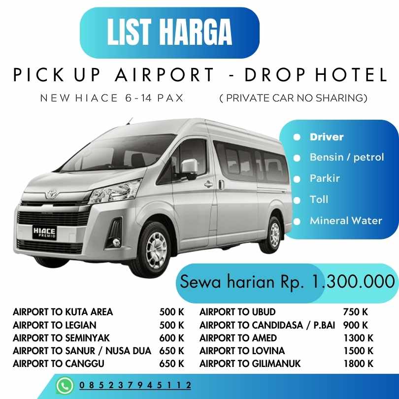 Hiace Bali untuk airport transfer dan rombongan wisata
