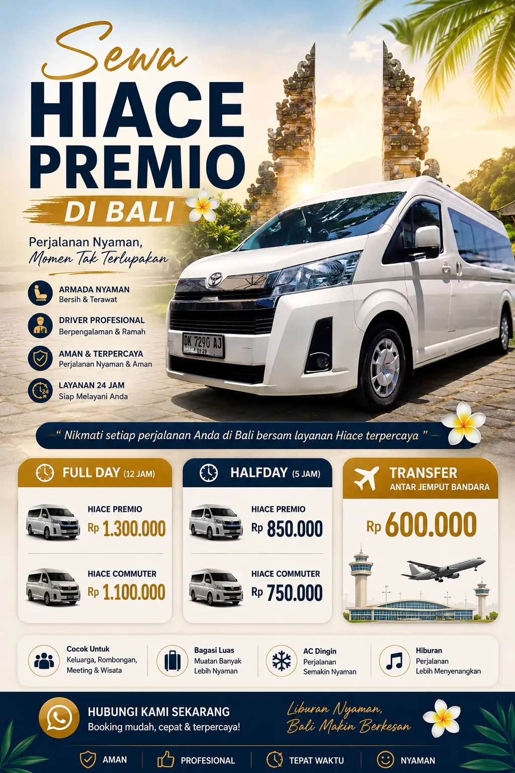 Sewa minibus Hiace untuk rombongan