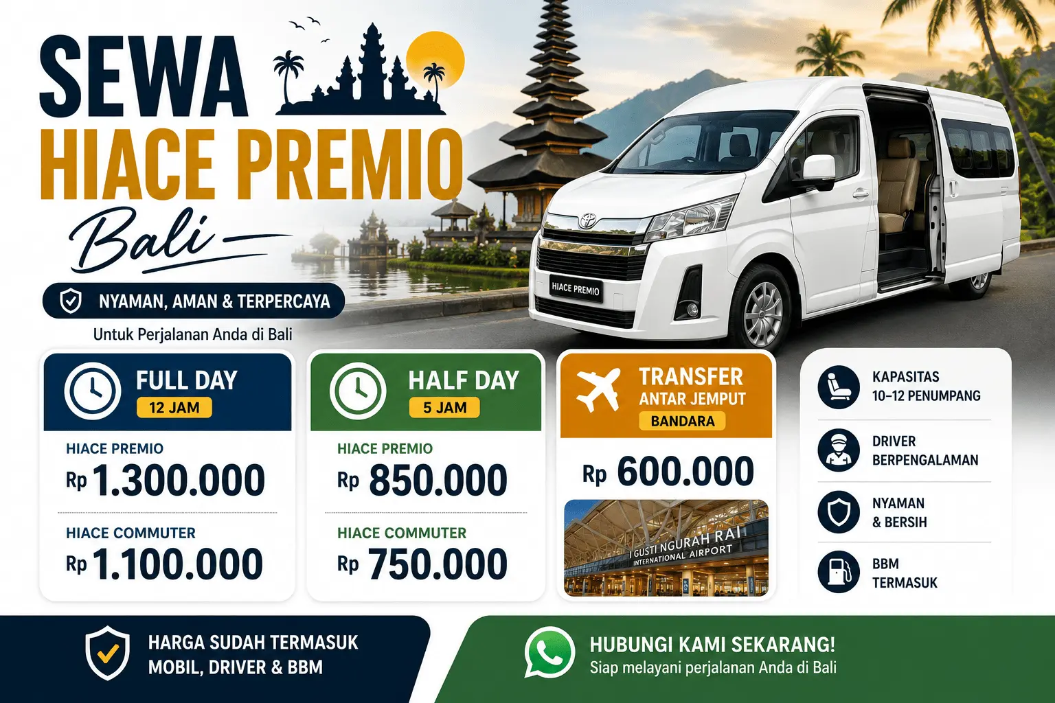 Sewa minibus Hiace untuk perjalanan rombongan di Bali dan Indonesia